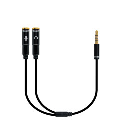 Cable adaptador de audio ewent jack 3.5mm macho a jack 3.5mm hembra x2 negro 0.30m