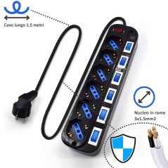 Ewent EW3851 surge protector Black 6 AC outlet(s) 220 V 59.1" (1.5 m)