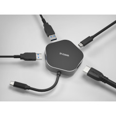 D-Link DUB-M420 base para portátil y replicador de puertos Alámbrico Thunderbolt 3 Aluminio, Negro