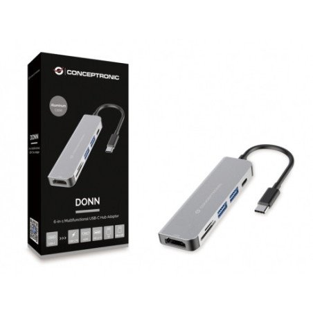 Adaptador hub 6 en 1 conceptronic usb tipo c a hdmi - usbc - usb 3.0 - sd - tf