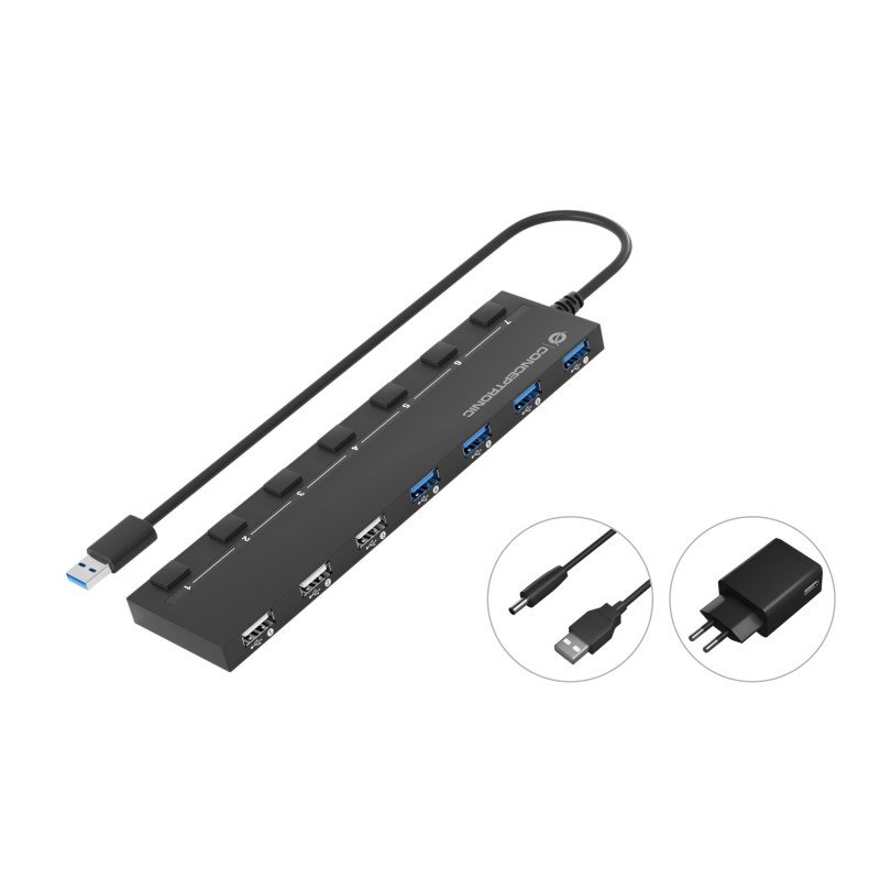 Hub usb 2.0 - 3.0 conceptronic hubbies09 4 puertos 3.0 3 puertos 2.0 con interruptores con alimentador