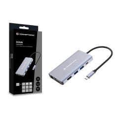 Conceptronic DONN20G base para portátil y replicador de puertos Alámbrico USB 3.2 Gen 1 (3.1 Gen 1) Type-C Gris