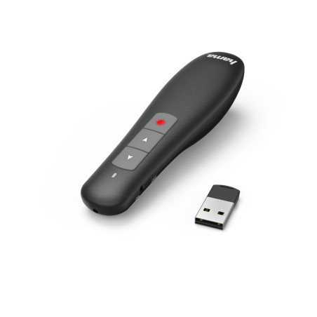 Hama | Puntero inalámbrico "X Pointer", puntero láser de color rojo, con control de volumen, alcance de 12 metros, receptor