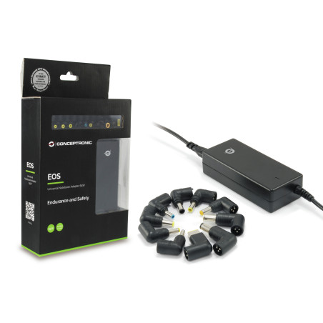 Cargador universal de portatil conceptronic 65w automatico 18v a 20v 10 conectores