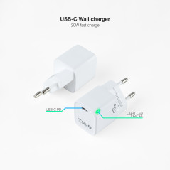 TooQ Cargador de Pared USB-C PD20W, Blanco