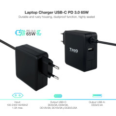 TooQ TQLC-USBC65PD adattatore e invertitore Interno 65 W Nero