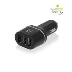 Cargador usb ewent para coche -  3 puertos -  24w -  smart ic -  negro