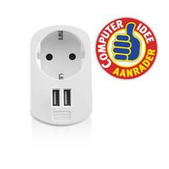 Cargador usb ewent 2 puertos -  155w -  enchufe shuko blanco