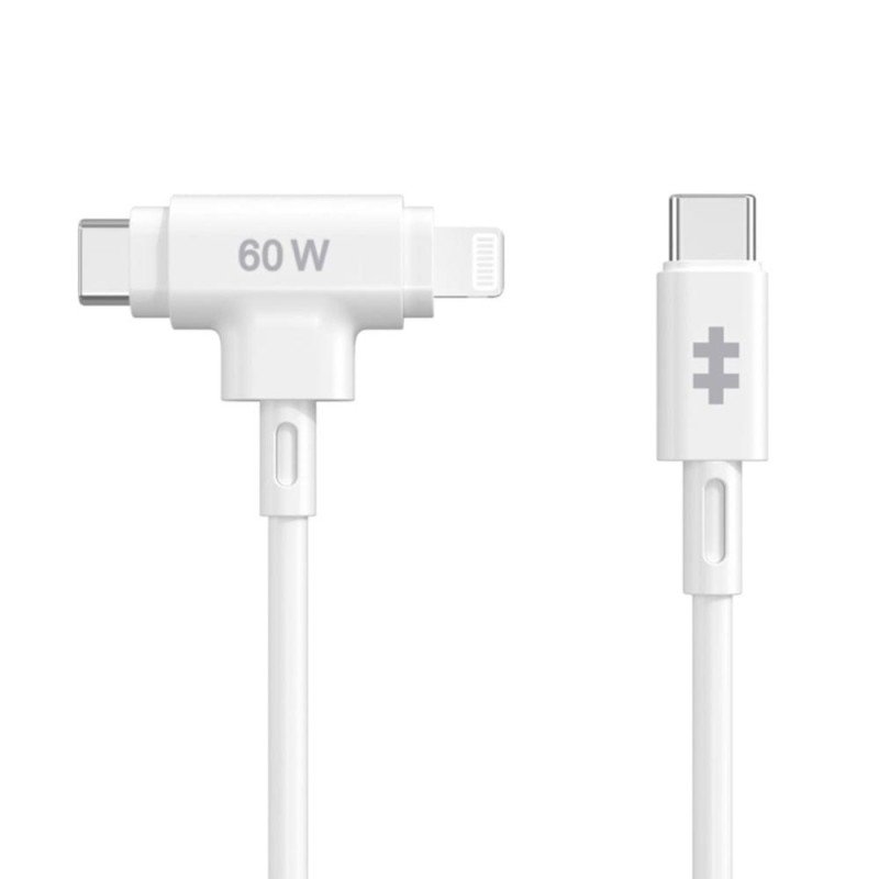 Cable usb tipo c a usb tipo c -  lightning hyper 1.5m -  macho - macho -  blanco
