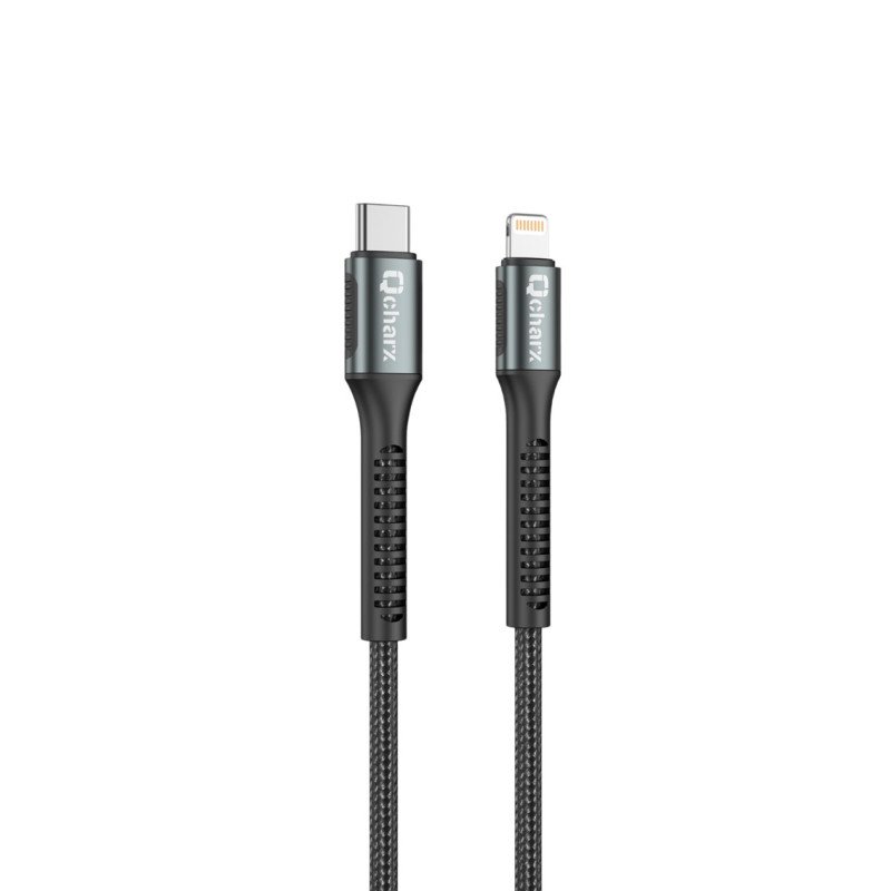 Cable qcharx prague tipo c a lightning 3a 20w - 1 m - aleacin de aluminio negro cable trenzado suave