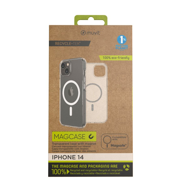 Funda muvit recycletek magsafe para apple iphone 14 transparente