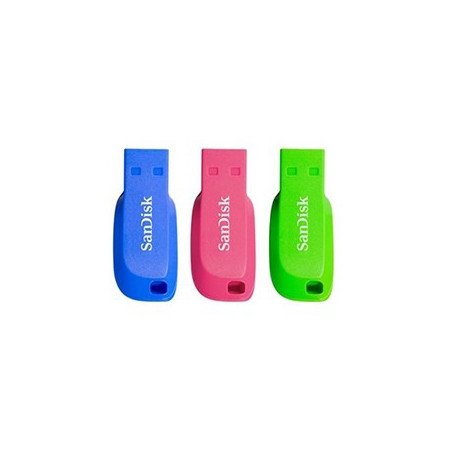 Memoria usb 2.0 sandisk 32gb cruzer blade pack 3 azul - verde - rosa