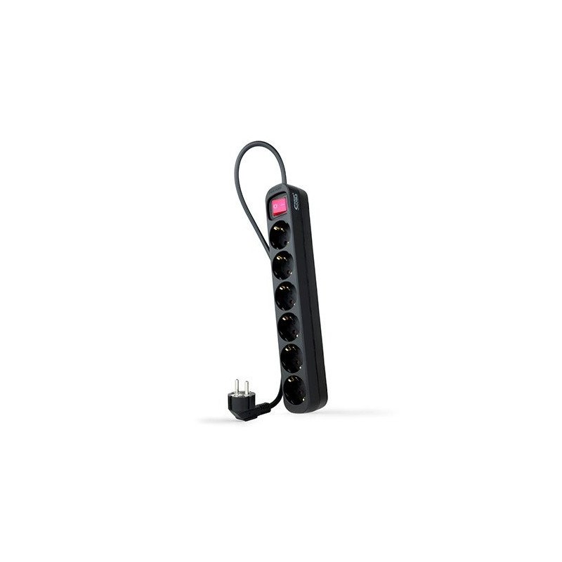 Regleta 6 tomas 1.4m nanocable con interruptor negro -  250v -  proteccion