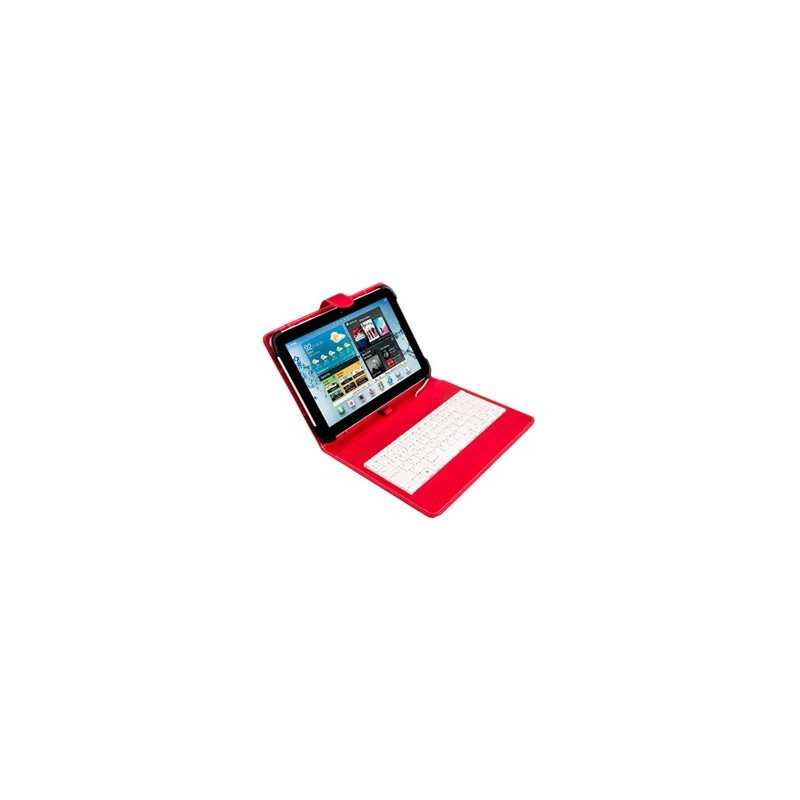 Funda universal silver ht para tablet 9 - 10.1 pulgadas + teclado con cable micro usb rojo - blanco