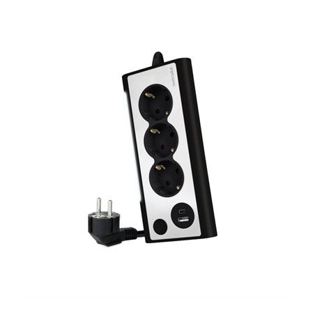 Regleta 3 tomas 1.5m con interruptor nanocalbe usb tipo a -  usb tipo c -  230v -  proteccion -  negro