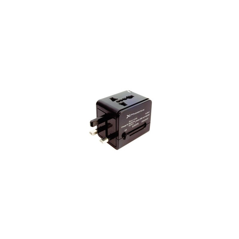 Cargador adaptador enchufe universal viaje phoenix cualquier clavija mundial 2 x usb negro