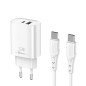 Cargador qcharx eros 3a 33w 1 x usb tipo a - 1 x usb tipo c blanco + cable usb tipo c