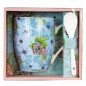 Taza de cermica con cuchara enesco flores