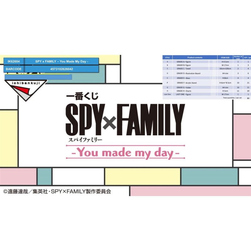 Ichiban kuji banpresto spy x family hai reso la mia giornata lotto 80 articoli