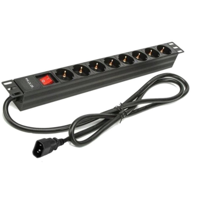 Regleta phasak 8 tomas con interruptor 2m negro -  sfo c14