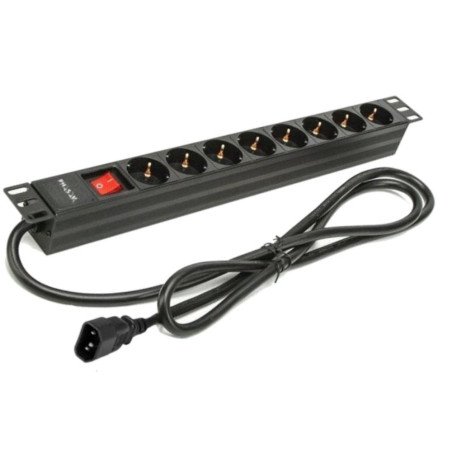 Regleta phasak 8 tomas con interruptor 2m negro -  sfo c14