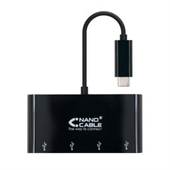 Adaptador usb tipo c a 4 x usb 3.0 nanocable 10cm -  macho - hembra -  negro