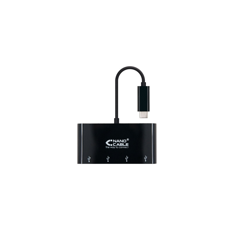Adaptador usb tipo c a 4 x usb 3.0 nanocable 10cm -  macho - hembra -  negro