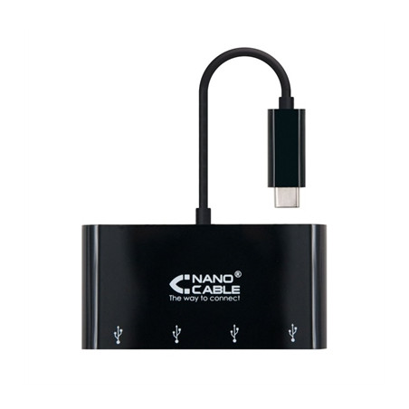 Adaptador usb tipo c a 4 x usb 3.0 nanocable 10cm -  macho - hembra -  negro