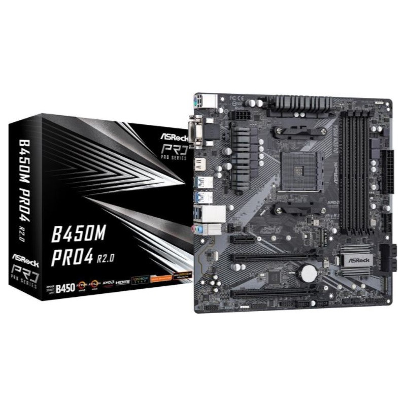 Placa base  asrock am4 b450m pro4 r2.0 atx - 4xddr4 - 1xhdmi - 2xusb 2.0 - 4x usb 3.2 - 90 - mxbeg0 - a0uayz