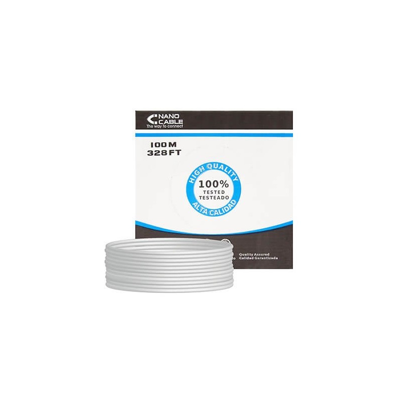 Bobina cable red utp cat5e rj45 nanocable 100m rigido 100m -  awg24 -  gris