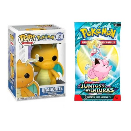 Pack pokemon funko dragonite + sobre aleatorio juntos de aventuras pokemon tcg