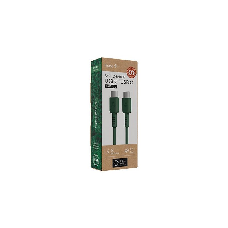 CABLE HUNE ECO USB-C A USB-C 100CM VERDE BOSQUE