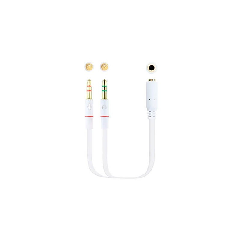 Cable audio 1xjack - 3.5 a 2xjack - 3.5 nanocable 20cm blanco -  hembra a 2xmacho -  4pin -  3pin -  blanco