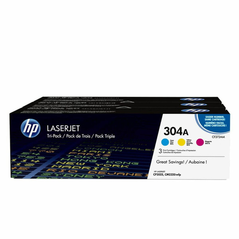 Tóner HP Pack de ahorro de 3 cartuchos de tóner original LaserJet HP 304A cian/magenta/amarillo Tricolor Tóner HP Pack de ahorro de 3 cartuchos de tóner original LaserJet HP 304A cian/magenta/amarillo Tricolor