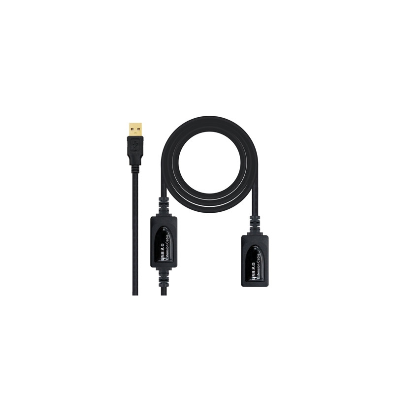 Cable usb tipo a 2.0 a usb tipo a nanocable+amplificador 15m negro -  macho - hembra
