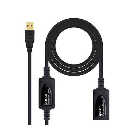 Cable usb tipo a 2.0 a usb tipo a nanocable+amplificador 15m negro -  macho - hembra