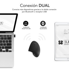 SUBBLIM RATON OPTICO DUAL GLIDE VERTICAL ERGO DUAL BATERIA NEGRO mouse Universale Mano destra Bluetooth + USB Type-A Ottico