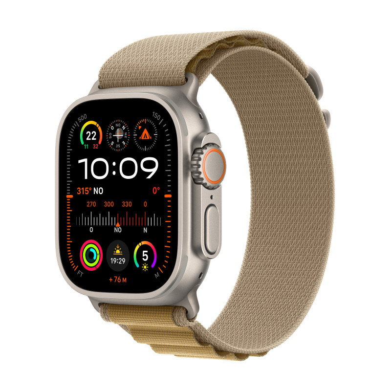 Apple Watch Ultra 2 GPS + Cellular 49mm Cassa in Titanio con Tan Alpine Loop - Small Apple Watch Ultra 2 GPS + Cellular 49mm Cassa in Titanio con Tan Alpine Loop - Small
