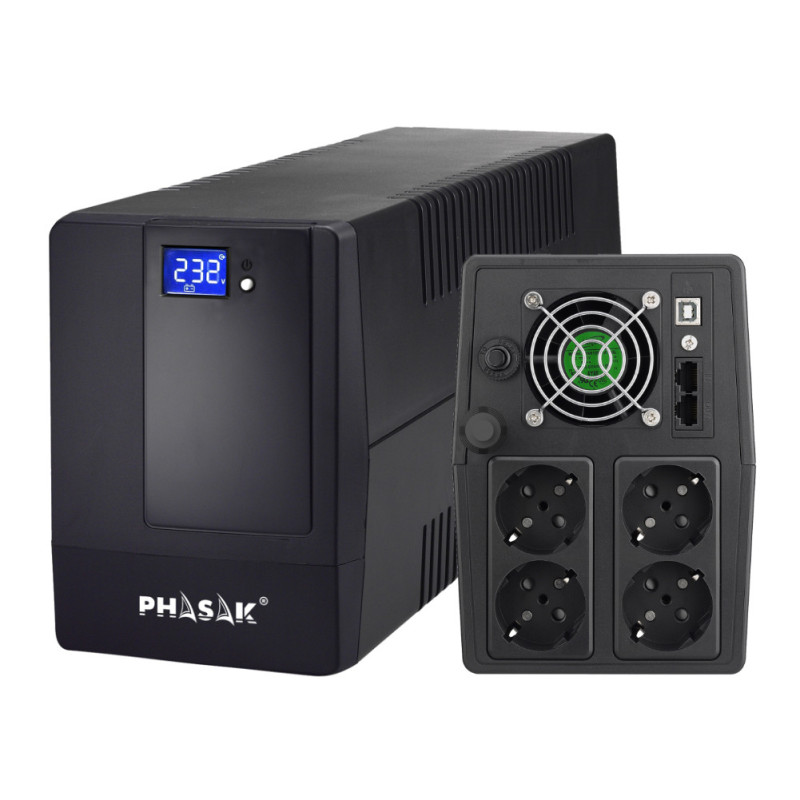 Phasak Esential gruppo di continuità (UPS) A linea interattiva 2 kVA 1200 W 4 presa(e) AC Phasak Esential gruppo di continuità (UPS) A linea interattiva 2 kVA 1200 W 4 presa(e) AC