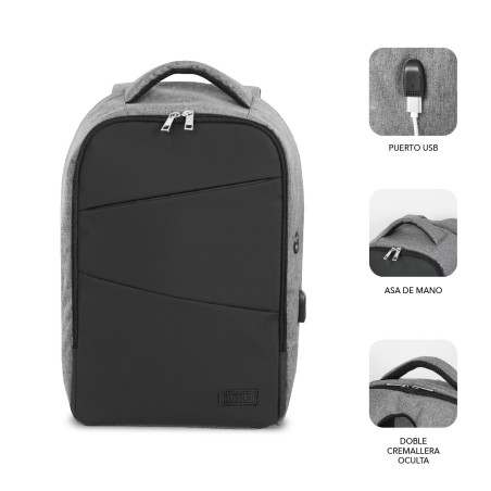 SUBBLIM MOCHILA SECURE V2 AP ANTIROBO 16'' GRIS 40,6 cm (16") Zaino Nero, Grigio