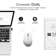 SUBBLIM RATON OPTICO DUAL COMFORT ERGO DUAL BATERIA BLANCO mouse Universale Mano destra Bluetooth + USB Type-A Ottico 2400 DPI