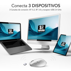 SUBBLIM RATON OPTICO DUAL COMFORT ERGO DUAL BATERIA BLANCO mouse Universale Mano destra Bluetooth + USB Type-A Ottico 2400 DPI