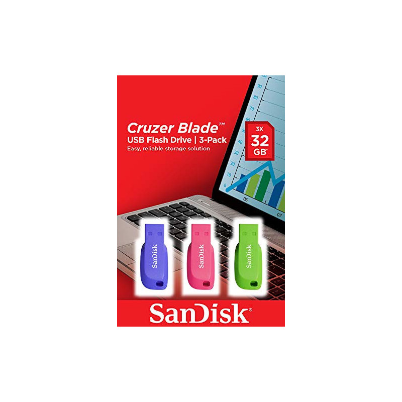 SanDisk Cruzer Blade 3x 32GB unità flash USB USB tipo A 2.0 Blu, Verde, Rosa SanDisk Cruzer Blade 3x 32GB unità flash USB USB tipo A 2.0 Blu, Verde, Rosa