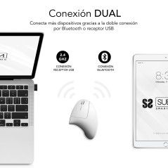 SUBBLIM RATON OPTICO DUAL GLIDE VERTICAL ERGO DUAL BATERIA BLANCO mouse Universale Mano destra Bluetooth + USB Type-A Ottico