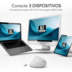 SUBBLIM RATON OPTICO DUAL GLIDE VERTICAL ERGO DUAL BATERIA BLANCO mouse Universale Mano destra Bluetooth + USB Type-A Ottico
