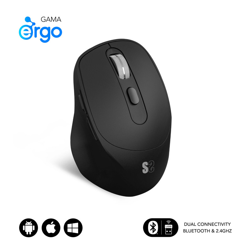 SUBBLIM RATON OPTICO DUAL COMFORT ERGO DUAL BATERIA NEGRO mouse Universale Mano destra Bluetooth + USB Type-A Ottico 2400 DPI SUBBLIM RATON OPTICO DUAL COMFORT ERGO DUAL BATERIA NEGRO mouse Universale Mano destra Bluetooth + USB Type-A Ottico 2400 DPI