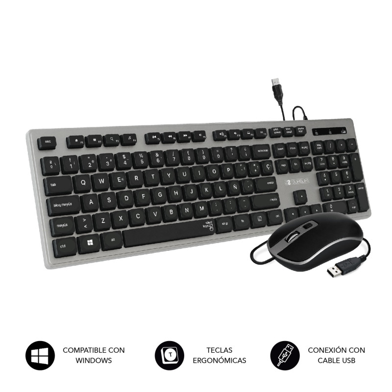 SUBBLIM SUBKBC-CEKE50 tastiera Mouse incluso Universale USB QWERTY Spagnolo Nero, Grigio