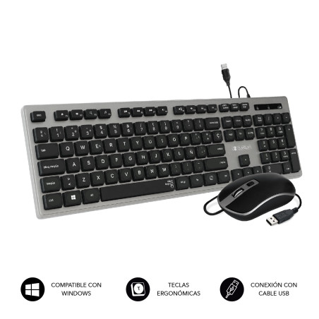 SUBBLIM SUBKBC-CEKE50 tastiera Mouse incluso Universale USB QWERTY Spagnolo Nero, Grigio