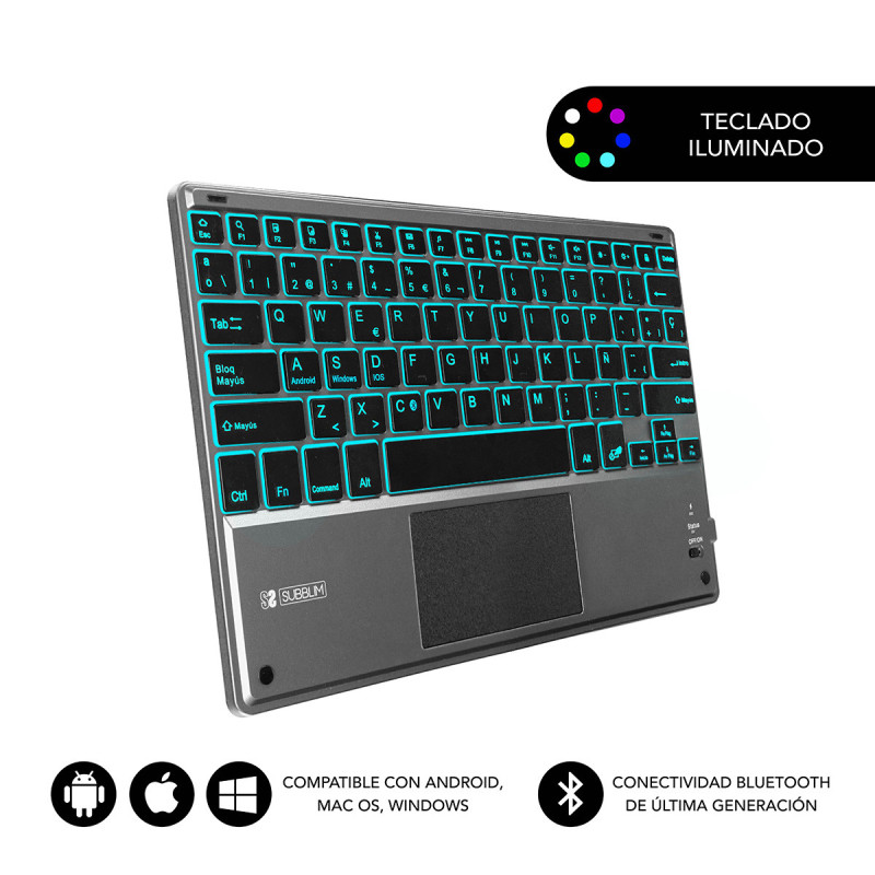 SUBBLIM TECLADO SMART BACKLIT TOUCHPAD BLUETOOTH GREY QWERTY Spagnolo Nero, Grigio SUBBLIM TECLADO SMART BACKLIT TOUCHPAD BLUETOOTH GREY QWERTY Spagnolo Nero, Grigio