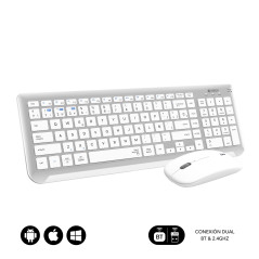 SUBBLIM SUBKBC-DCEP10 tastiera Mouse incluso Universale RF senza fili + Bluetooth QWERTY Spagnolo Argento, Bianco
